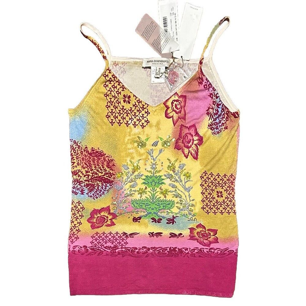 New Maria Di Ripabianca Silk Knit Tank Top Size 14 Art To Wear Artsy Bejeweled